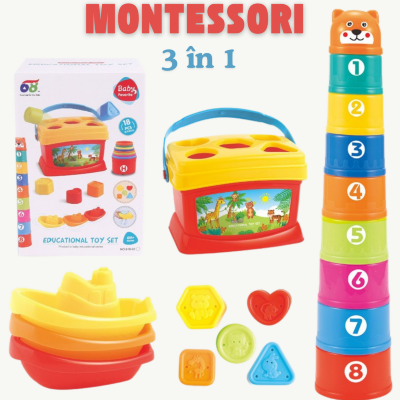 Set Educativ 3 în 1 - Sortator de Forme, Turn de Stivuire și Jucării de Baie | image