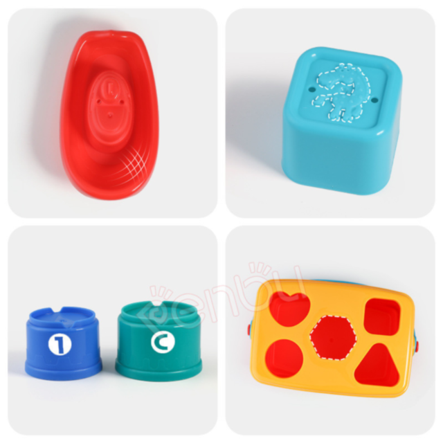 Set Educativ 3 în 1 - Sortator de Forme, Turn de Stivuire și Jucării de Baie