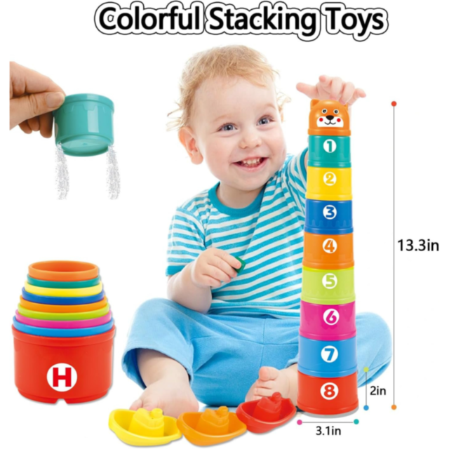 Set Educativ 3 în 1 - Sortator de Forme, Turn de Stivuire și Jucării de Baie