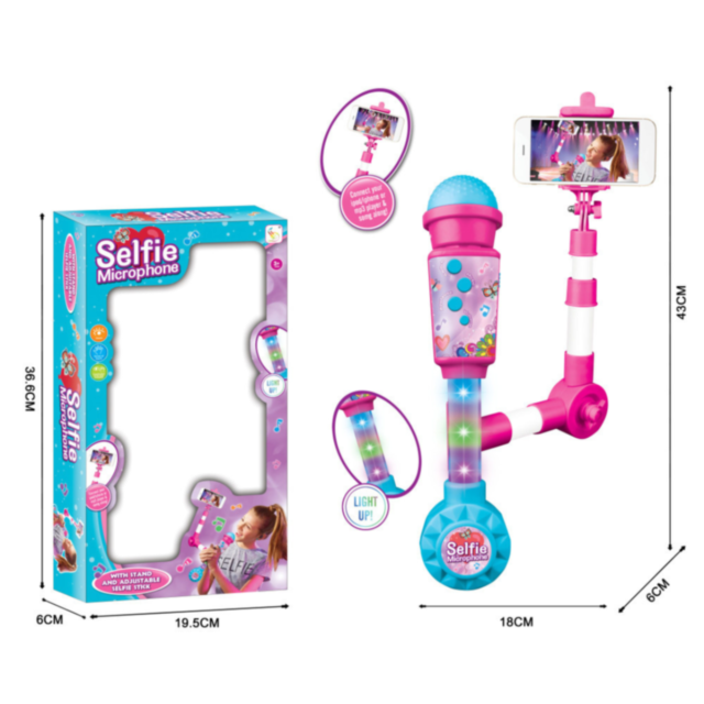 Microfon Selfie cu Suport Telefon și Efecte Luminoase