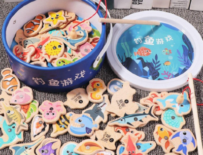 Set de pescuit magnetic din lemn cu vietăți marine | image