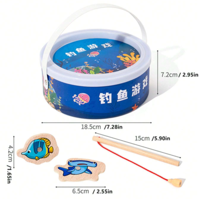 Set de pescuit magnetic din lemn cu vietăți marine