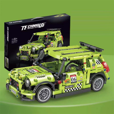 Set de Construcție Mașină de Curse Verde - Model Tehnic Pull-Back | image