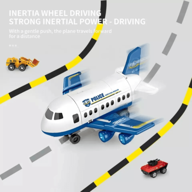 Aeronavă de Poliție cu Funcții de Pista și Vehicule – Jucărie Interactivă pentru Copii 
