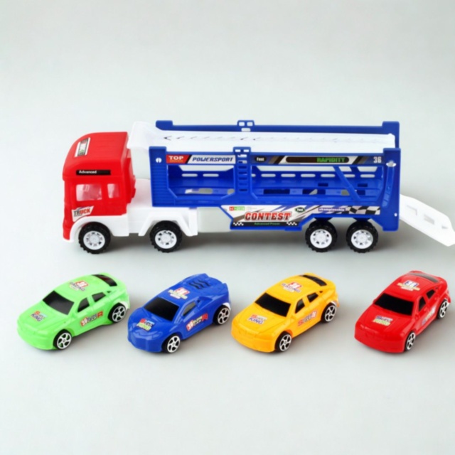 Camion Transportor cu 4 Mașinuțe și Rampă