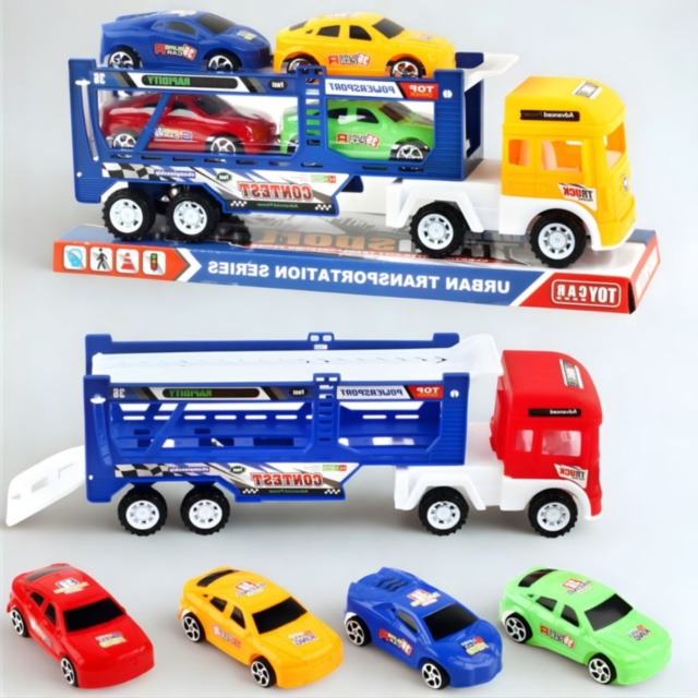 Camion Transportor cu 4 Mașinuțe și Rampă