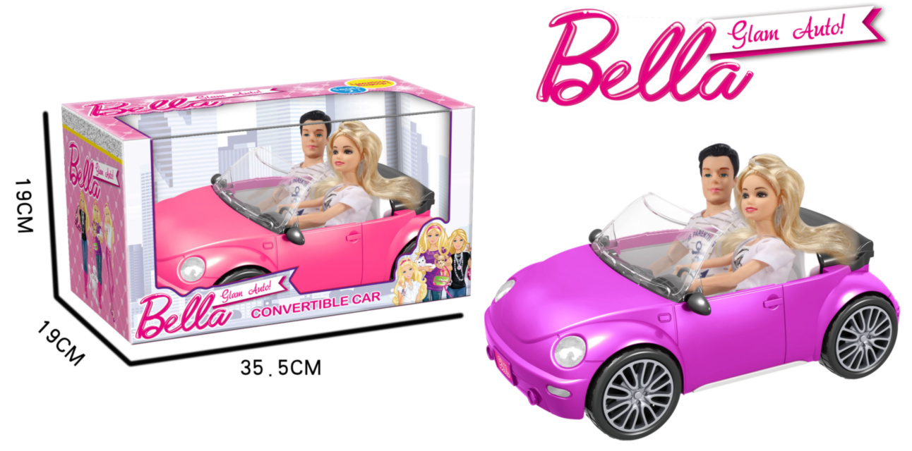 Set Barbie și Ken cu Mașină Decapotabilă, 36cm 