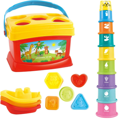 Set Educativ 3 în 1 - Sortator de Forme, Turn de Stivuire și Jucării de Apă | image