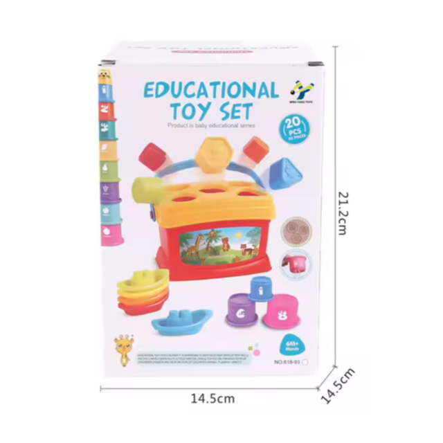 Set Educativ 3 în 1 - Sortator de Forme, Turn de Stivuire și Jucării de Apă