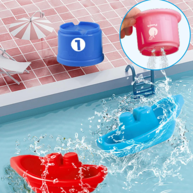 Set Educativ 3 în 1 - Sortator de Forme, Turn de Stivuire și Jucării de Apă