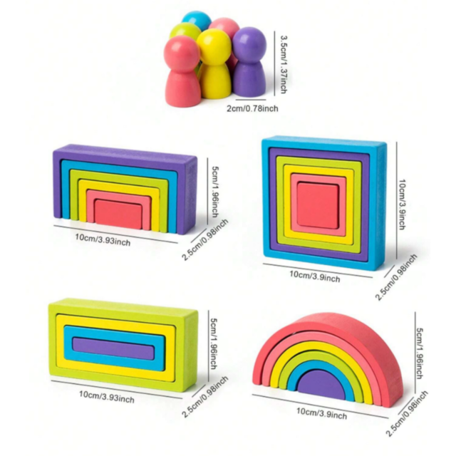Set educativ de construcție Montessori din lemn - blocuri colorate