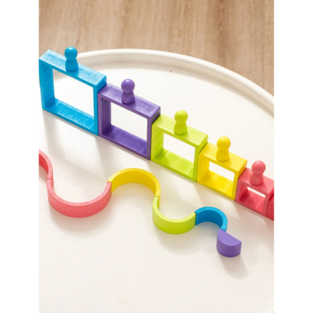 Set educativ de construcție Montessori din lemn - blocuri colorate