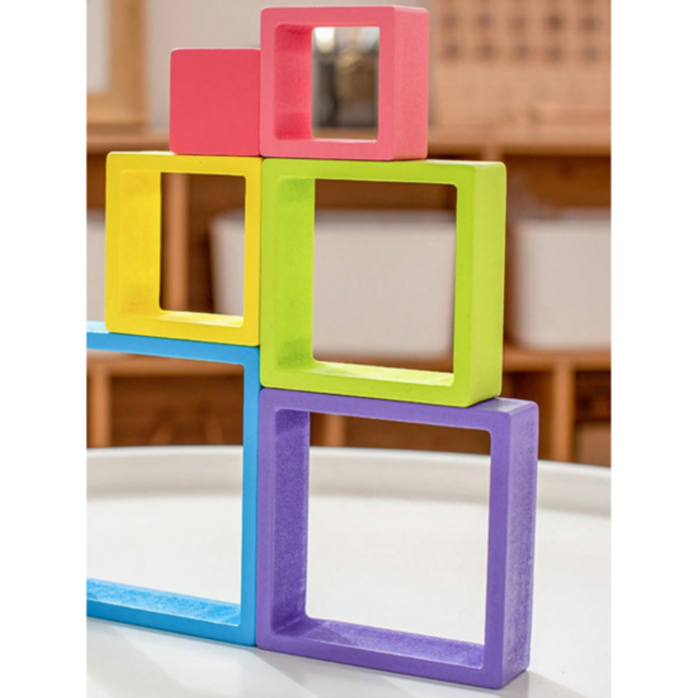 Set educativ de construcție Montessori din lemn - blocuri colorate