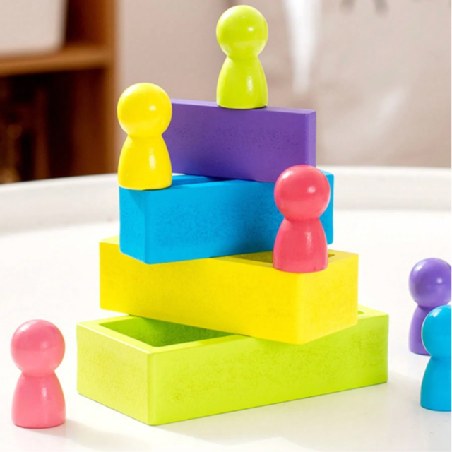 Set educativ de construcție Montessori din lemn - blocuri colorate