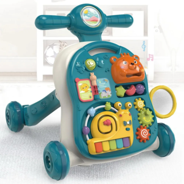 Premergător 4-în-1 pentru Bebeluși | Masă de Joacă, Vehicul și Activități Muzicale