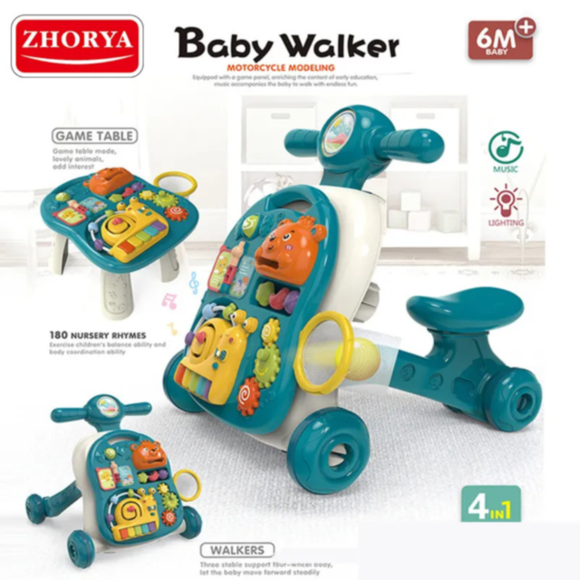 Premergător 4-în-1 pentru Bebeluși | Masă de Joacă, Vehicul și Activități Muzicale