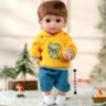 Păpușă Băiețel Chimi Doll 38 cm cu Hanorac Galben și Articulații Mobile