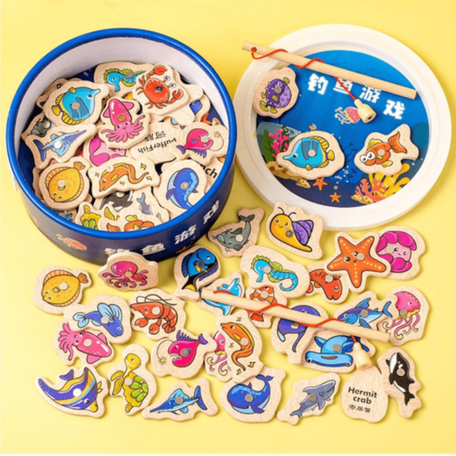 Set Pescuit Magnetic din Lemn pentru Copii