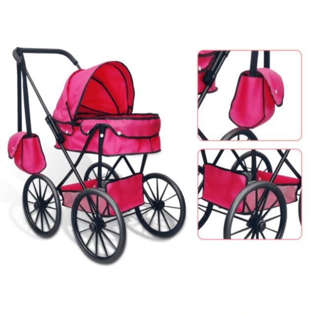 Cărucior Păpuși Mare Roz cu Geantă și Copertină
