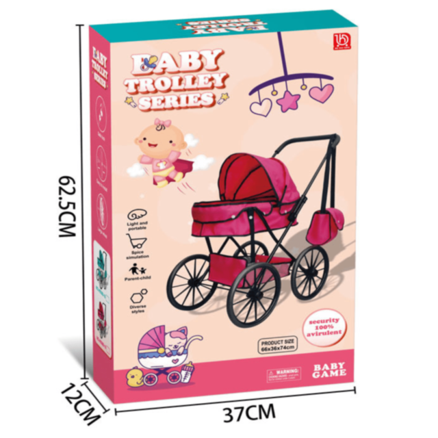 Cărucior Păpuși Mare Roz cu Geantă și Copertină