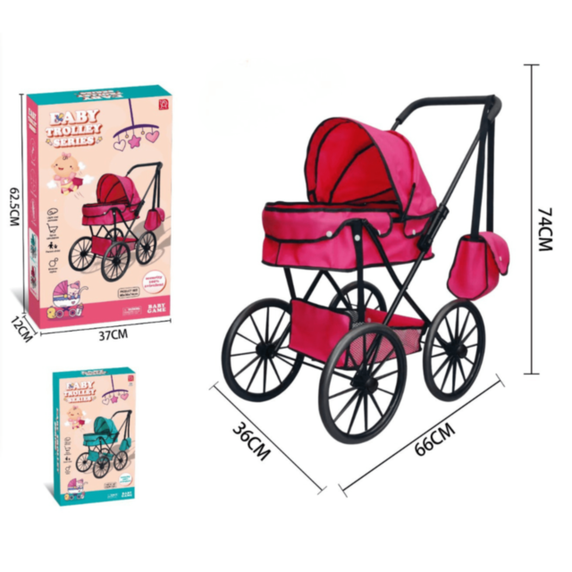 Cărucior Păpuși Mare Roz cu Geantă și Copertină