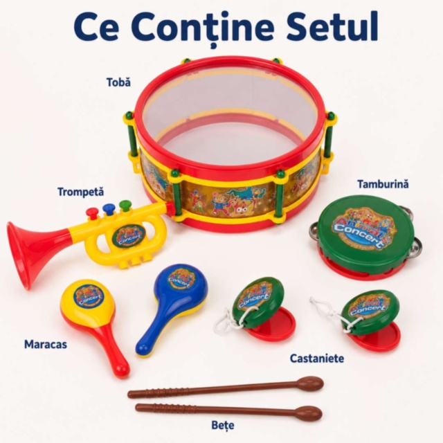 Set Instrumente Muzicale pentru Copii cu Tobă și Trompetă