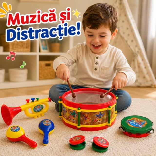Set Instrumente Muzicale pentru Copii cu Tobă și Trompetă