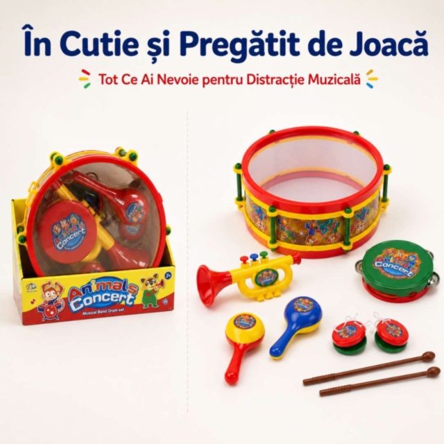Set Instrumente Muzicale pentru Copii cu Tobă și Trompetă
