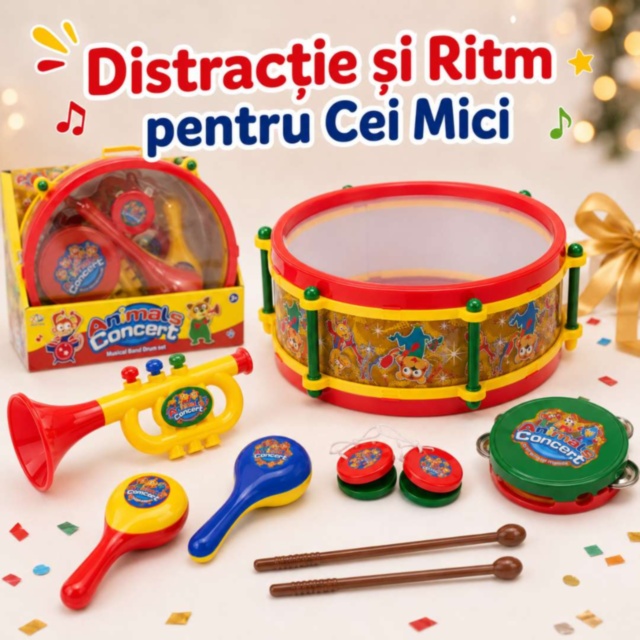 Set Instrumente Muzicale pentru Copii cu Tobă și Trompetă