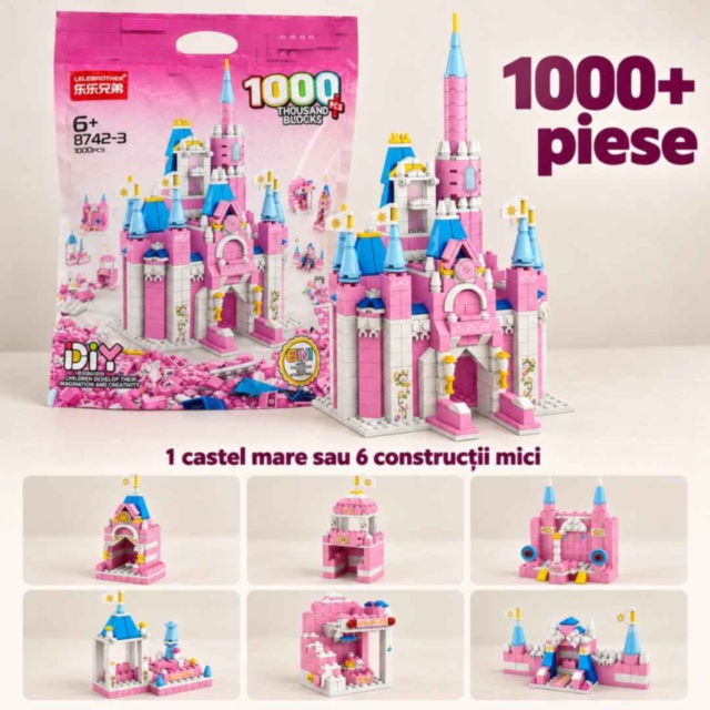 Set de construcție castel roz cu 1000 de piese