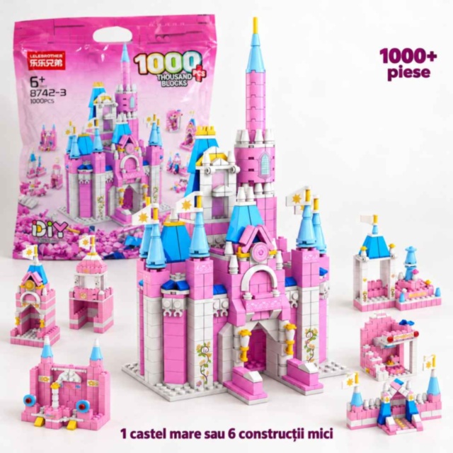 Set de construcție castel roz cu 1000 de piese