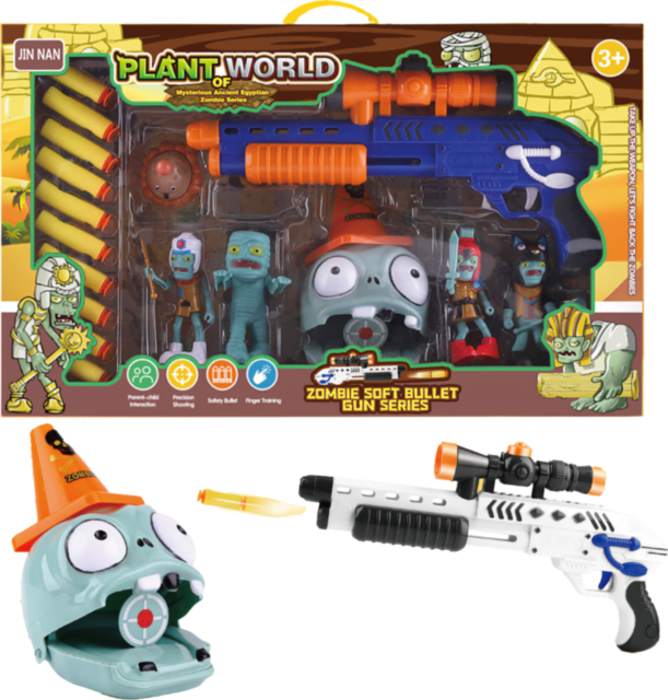 Pușca Plants vs Zombies cu Proiectile, Țintă, Figurine și Mască, 47cm