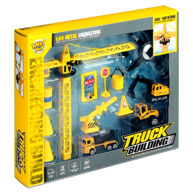 Set de Construcție cu Macara și Vehicule pentru Șantier, 13 Piese