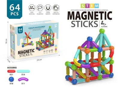 Constructor Magnetic Sticks 3D 64 piese | image