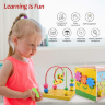 Cub Educativ din Lemn 5 în 1 - Labirint, Ceas, Sortator de Forme și Roți Dințate