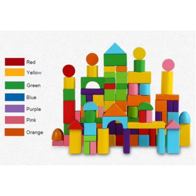 Set 100 de Blocuri de Construcție din Lemn, Colorate și Educaționale