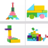 Set 100 de Blocuri de Construcție din Lemn, Colorate și Educaționale