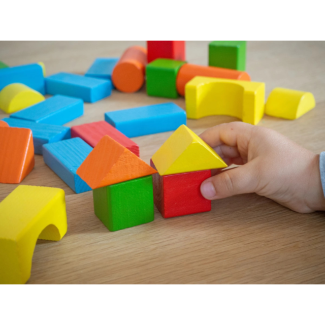 Set 100 de Blocuri de Construcție din Lemn, Colorate și Educaționale