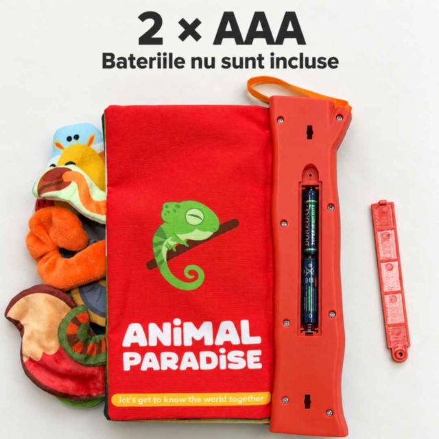 Carte textilă senzorială cu animale, melodii și lumini