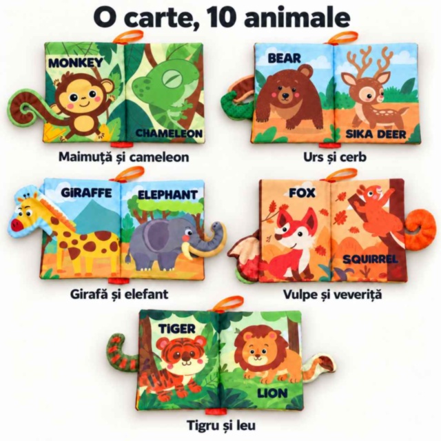 Carte textilă senzorială cu animale, melodii și lumini