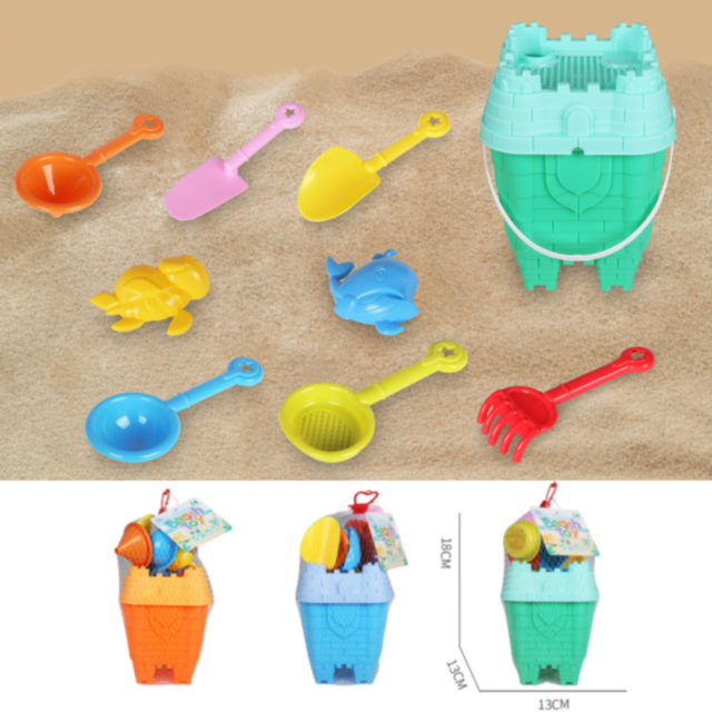 Set Jucării de Plajă cu Găletușă Castel și 8 Accesorii (culoare aleatorie)
