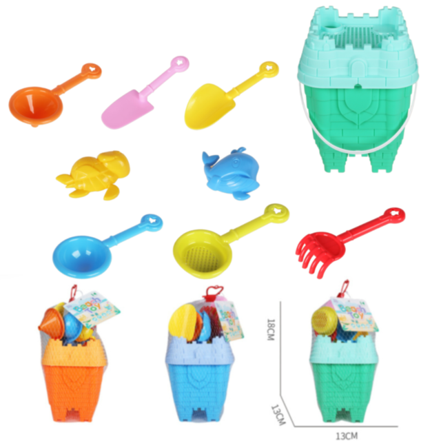 Set Jucării de Plajă cu Găletușă Castel și 8 Accesorii (culoare aleatorie)