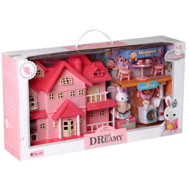 Vilă Roz Interactivă cu Figurine și Mobilier – Set de Joacă pentru Fetițe 