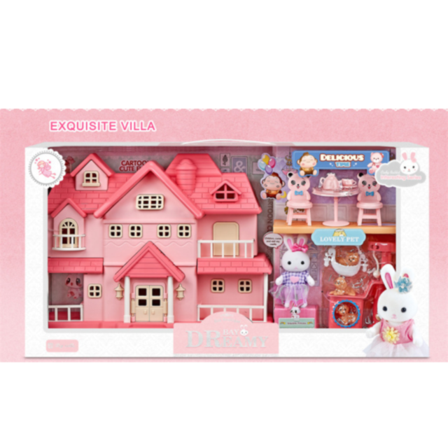 Vilă Roz Interactivă cu Figurine și Mobilier – Set de Joacă pentru Fetițe 