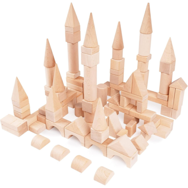 Set 100 Piese Cuburi de Construcție din Lemn Natural | Jucărie Educativă Montessori