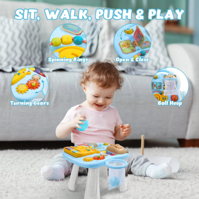 Centru Multifuncțional 4-în-1 pentru Copii - Plimbător, Masă de Joacă și Pian Interactiv