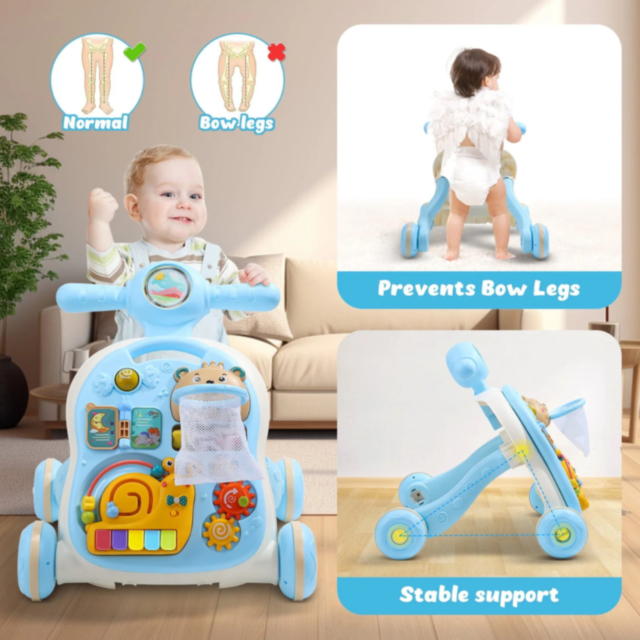 Centru Multifuncțional 4-în-1 pentru Copii - Plimbător, Masă de Joacă și Pian Interactiv