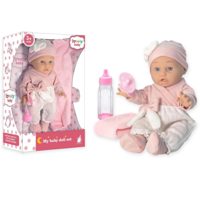 Set Păpușă „Lovely Baby” cu Suzetă, Biberon și Păturică