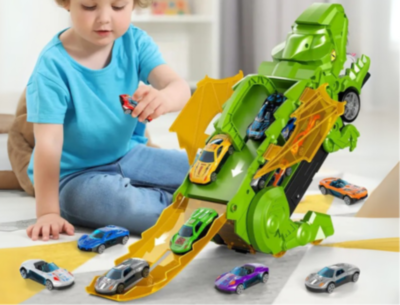 T-Rex Transportator cu 4 Mașinuțe Metalice – Dinozaur Transformabil (culoare aleatorie) | image