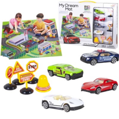 Set Covor cu 4 Mașini de Metal, 80x70cm | image